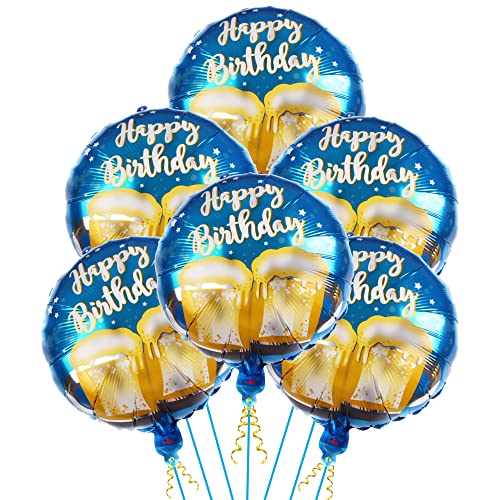 Image of Happy Birthday Round Foil Balloons Cheer Mug Pack of 6