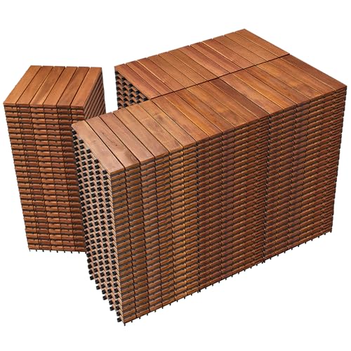 PrimeZone 162 PCS Solid Acacia Wood Interlocking Deck Tiles - 12"...