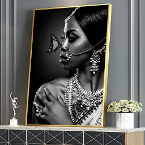 Toile Peinture Papillon Noir Blanc Bijoux Femmes Décoration Murale Salon