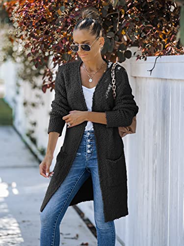 Merokeety Women's Long Sleeve Soft Chunky Knit Sweater Open Front Cardigan Outwear With Pockets,Black,Large #TOP1