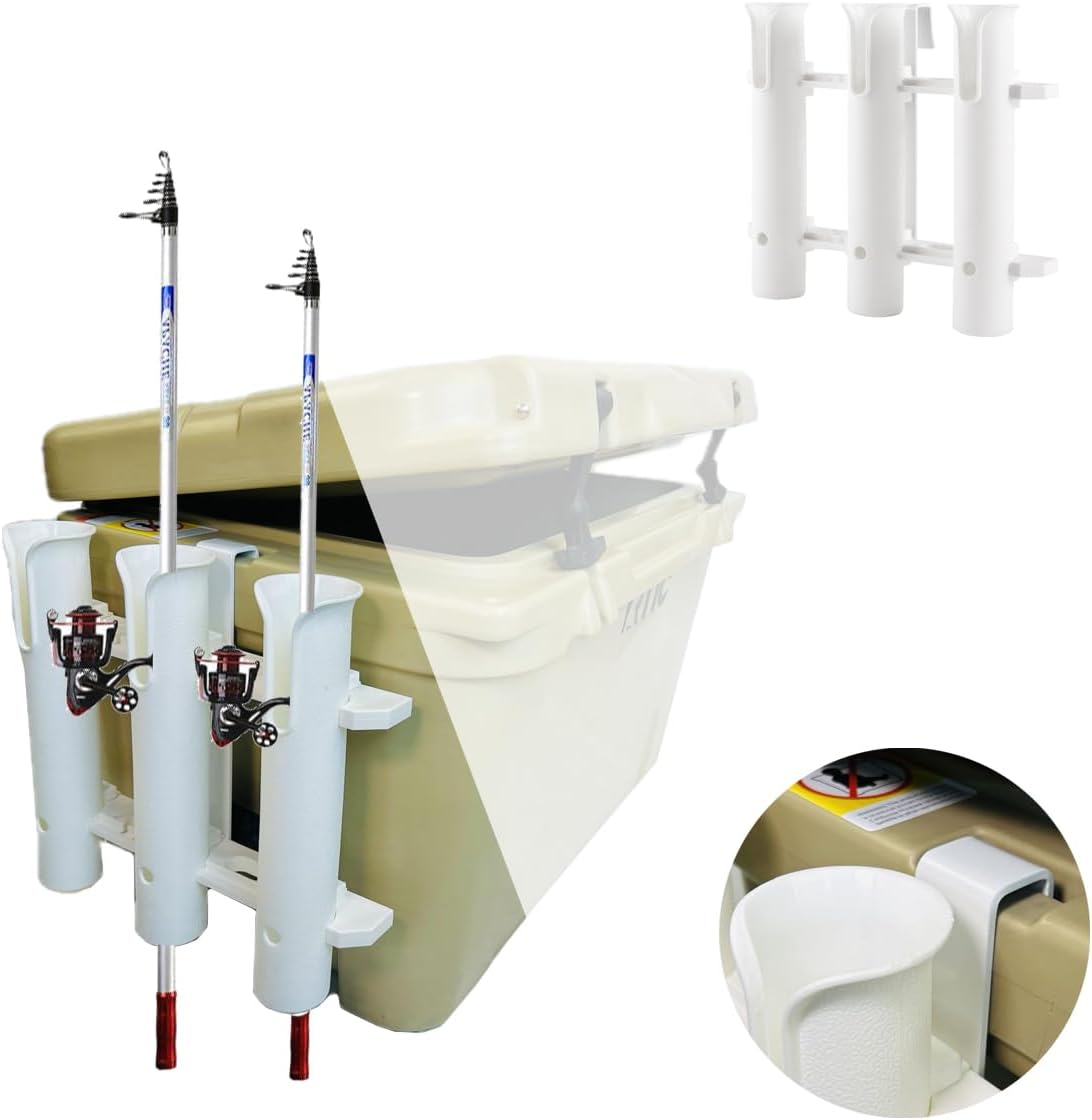 Fishing Rod Holder Bracket Wall Mounted Fishing Pole Holder,4 Pole Tube Attachment Rod Holders,Cooler Fishing Rod Holder with Tie-Down Slot,Use for YETI Coolers and RTIC Coolers