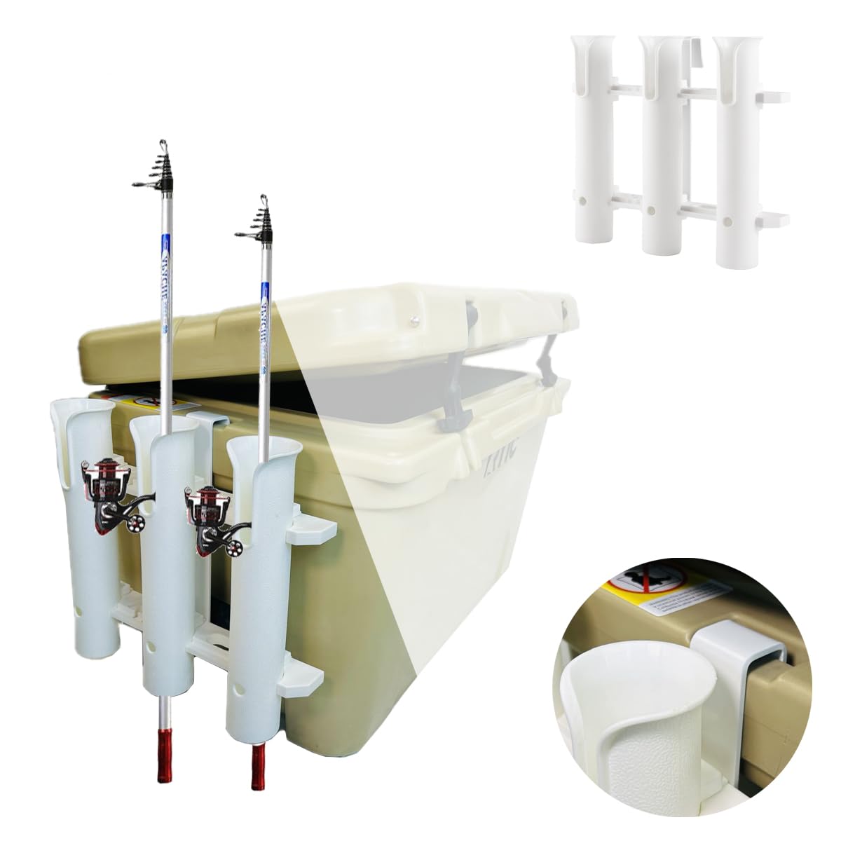Fishing Rod Holder Bracket Wall Mounted Fishing Pole Holder,4 Pole Tube Attachment Rod Holders,Cooler Fishing Rod Holder with Tie-Down Slot,Use for