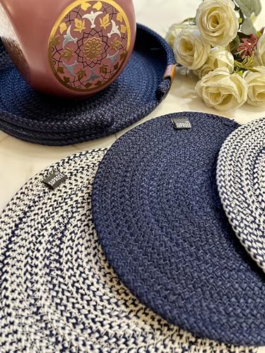 Image of Retro Polypropylene 3 Pc Round Trivet with Basket Holder | Braided Pot MAT, Side Table Mat, Machine Washable Small Place Mat for Casserole for Dining Table (9 inch Dia)