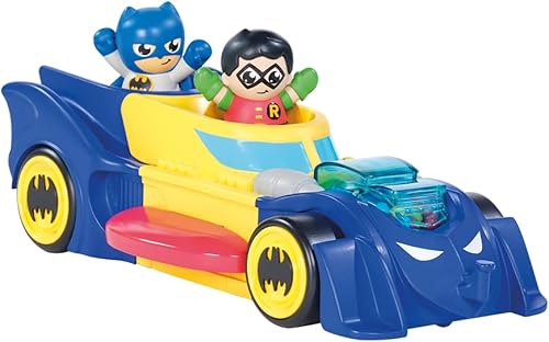 Toomies DC Comics Batman E73262 - Vehículo 3 en 1 que se transforma en mini batmobile y chorro, efecto de estallido del motor, tracción del volante