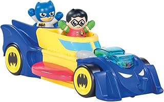 Toomies DC Comics Batman E73262 3 in 1 Vehicle Transforms into Mini Batmobile and Jet â€“ Engine Popping Effect â€“ Flywheel Drive Push Along â€“ from 12 Months