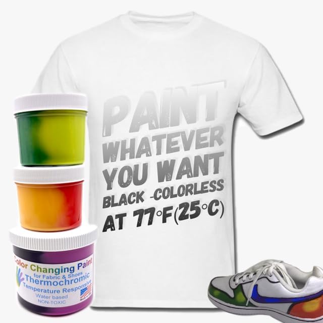 Color Changing Thermochromic Fabric Paint Body Heat Sensitive DIY Color Changing T-Shirts & Shoes Black-Colorless at 77F (25C)