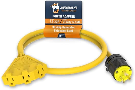 L5-30 to Triple 5-15R Generator Power Cord Adapter, by Journeyman Pro | 30A to 15A/110V 3-Way Splitter | 3-Prong Distribution Cords 2FT L530P to Triple 5-15R