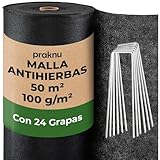 Praknu Malla Antihierbas Huerto - Tela 100g/m2-50m2 en Rollo - con 24 Grapas de Sujeción - Permeable & Resistente - Estable Ante UV - para Jardin - Negro