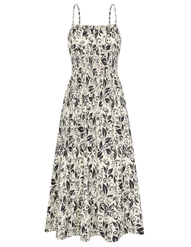 Image of GRACE KARIN Summer Dresses for Women 2026 Vacation,Smocked Floral Maxi Dress,Boho Beach Sundress with Pocket Fashion Clothing