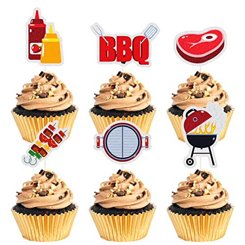 MEFENG 18pcs BBQ Theme Cupcake Topper,Cooking/Barbecue Theme Party Cake Decoration - Summer Theme Cake Supplies - Dessert Cupcake Supplies