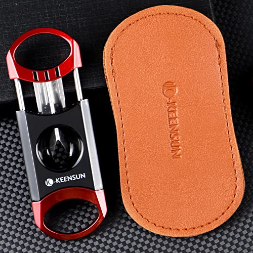 Keensun Zinc Alloy V-Cut Cigar Cutter (Red And Black), 60 Ring Gauge, 420J2 Stainless Steel V-Cut Blade & Cigar Holder (2 In 1) In Gift Box #TOP3