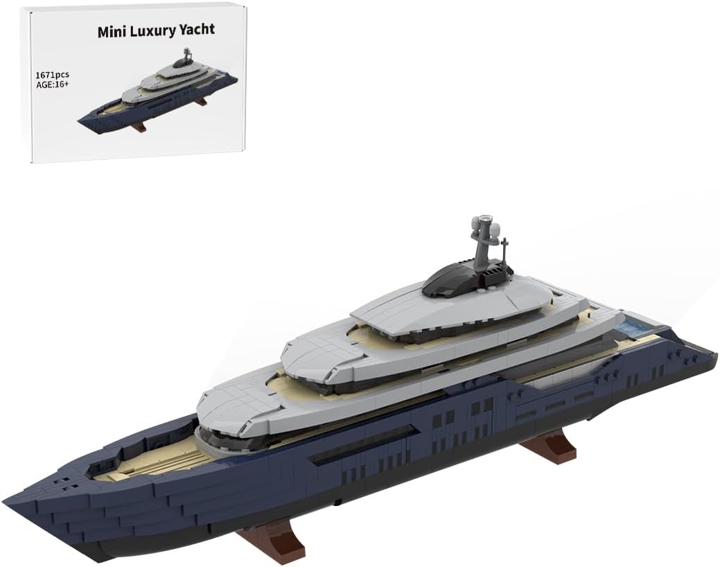 Mini Luxury Yacht Building Block Set, 1/200 Scale MOC Luxury Yacht Cruise Ship Collectible Display Set for Adults, Construction Model for Military and Ship Enthusiasts (1671PCS)