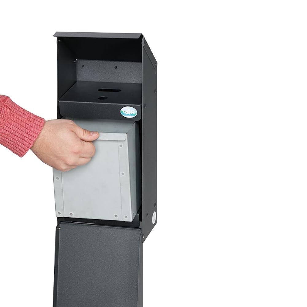PROREGAL Großvolumiger E-Zigarettensammler mit Schutzdach | 3,7 Liter, HxBxT 42,3x18x13cm | Verzinkter Stahl | Grau | Ascher Aschenbecher