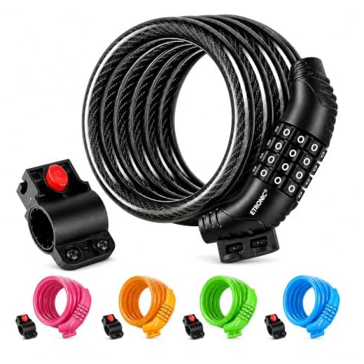 ETRONIC M6 Resettable Combination Lock Bike Cable, 6-Feet x 3/8-Inch, Black