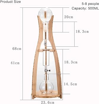 Cold Brew Torre de Goteo Cafetera, Cafetera de vidrio desmontable con gotero ajustable de 500 ml/16,9 oz, cafetera de café frío con filtro de goteo reutilizable, regalo de inauguración de la casa for2