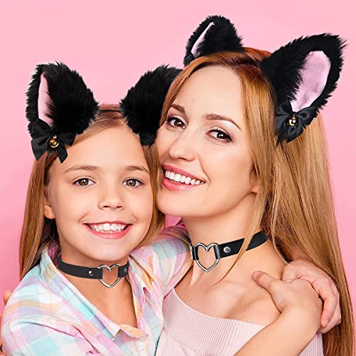 Image of PALAY Cat Ears Headband Choker Set Women Girls Cosplay Plush Furry Hair Band with Bell Punk Fashion Kit for Fancy Dress Party Performance Halloween 2 PCS