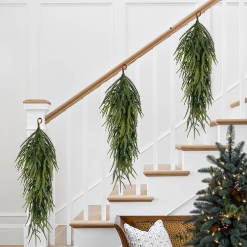 2 Pcs 30" Extra Length Artificial Christmas Teardrop Swag, Faux Pine Needles Teardrop Door Swag, Christmas Norfolk Greenery Teardrop Wreath for Xmas Door Table Mantle Fireplace Indoor Outdoor Decor by PURPLE STAR 1N - Used condition - Image 4