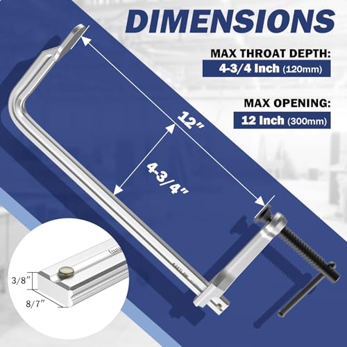 12 Inch Heavy-duty Bar Clamps (1200 lbs), 4-Pack, 4-3/4" Throat, Thickened F Clamps for Welding, Metalworking and Woodworking