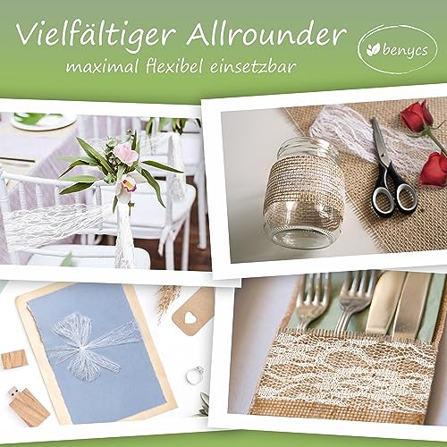 Benycs Weißer Spitze Tischläufer - Dekoband für Vintage Hochzeit, Konfirmation und Kommunion - Schmaler (15 cm x 20 m)