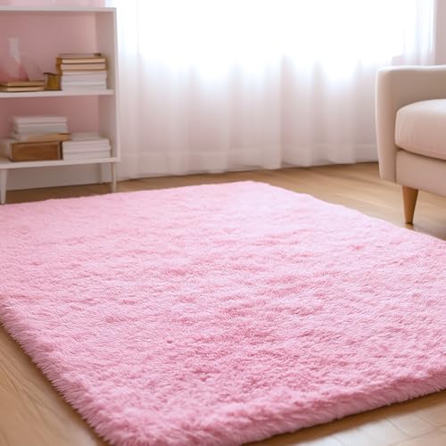 XSIVOD Plush Fluffy Non-slip Shaggy Rugs Living Room 80x160cm Light Pink