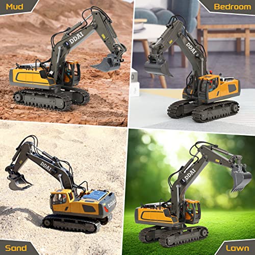 Image of DDAI Remote Control Excavator Toys for Boys 8-12 Kids Best Gift Ideas for Age 3 4 5 6 7 8 9 10+ Year Old Boy Rechargeable RC Construction Excavators Digger Vehicles Engineering Toys with Metal Shovel
