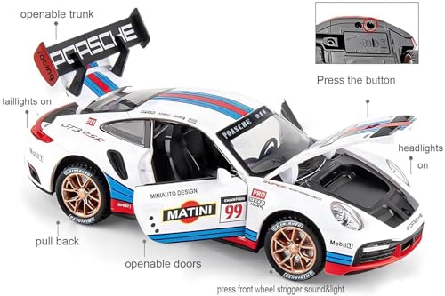 Image of Kiddie Galaxia Porsche 911 GT3 RSR Turbo S 1:32 Scale Model Car Exclusive Alloy Metal Pull Back Die-cast Metal Toy car with Openable Doors Light Music Best Gifts Toys Kids【Colors as Per Stock】