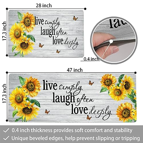 Chiinvent Sunflower Kitchen Mats Set Of 2, Kitchen Rugs Farmhouse Style, 0.4 Inch Thick Anti Fatigue Kitchen Mat Non Skid Washable Floor Comfort Mats For Kitchen, Laundry, Office, 17.3X28+17.3X47 Inch #TOP1