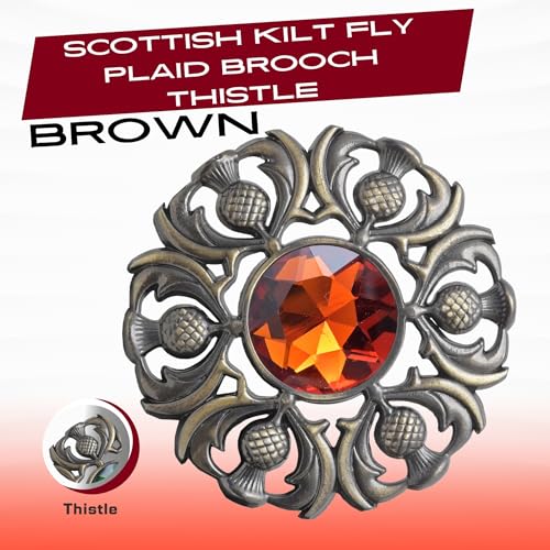 Image of Luxurious Scottish Kilt Fly Plaid Brooch - Premium Thistle Design Adorned with Sparkling Stones, Handcrafted Tartan Sash Pin, Luxurious Accessory for Women's Highland Dress