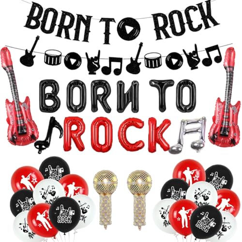 Jogo de decoração de balões de festa de rock de 35 peças, hip-hop pop com balões e faixas temáticas de música rock