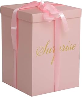 Surprise Explosion Flower Gift Box 10 * 10 * 14 inches- For Marriage Proposal Birthday Party Christmas Any Surprise Event (Without flower) (Pink)