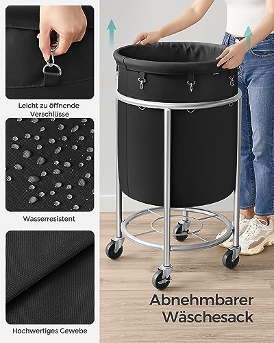 Wäschekorb Mit Rollen – 100 L, Quadratisch, Stahlrahmen, Abnehmbare Tasche, 4 Bremsrollen