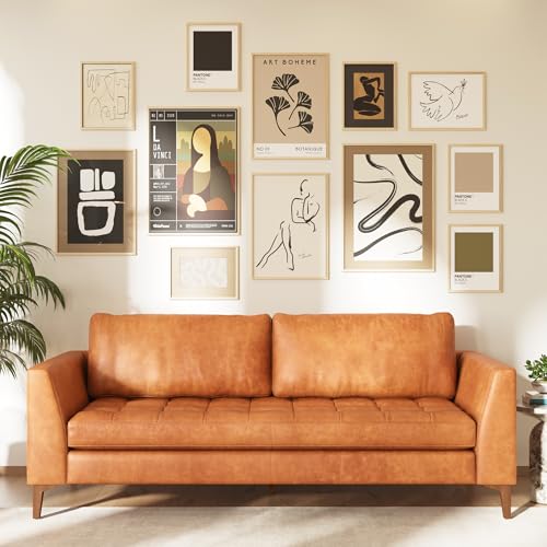 Image of Poly & BARK Calle 90 inch Sofa Full-Grain Pure-Aniline Italian Leather in Cognac Tan, Solid Wood Legs