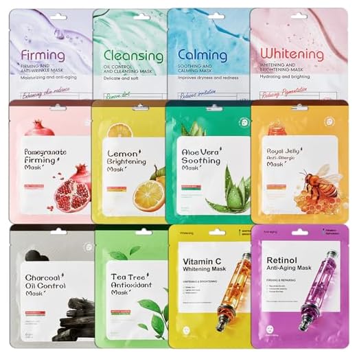12 Pezzi Maschere viso in Tessuto, Maschere per il Viso idratante e lenitiva, Maschera Bellezza Viso, Ciascuna Con Un Effetto Diverso per Ogni Condizione Della Pelle per Donne