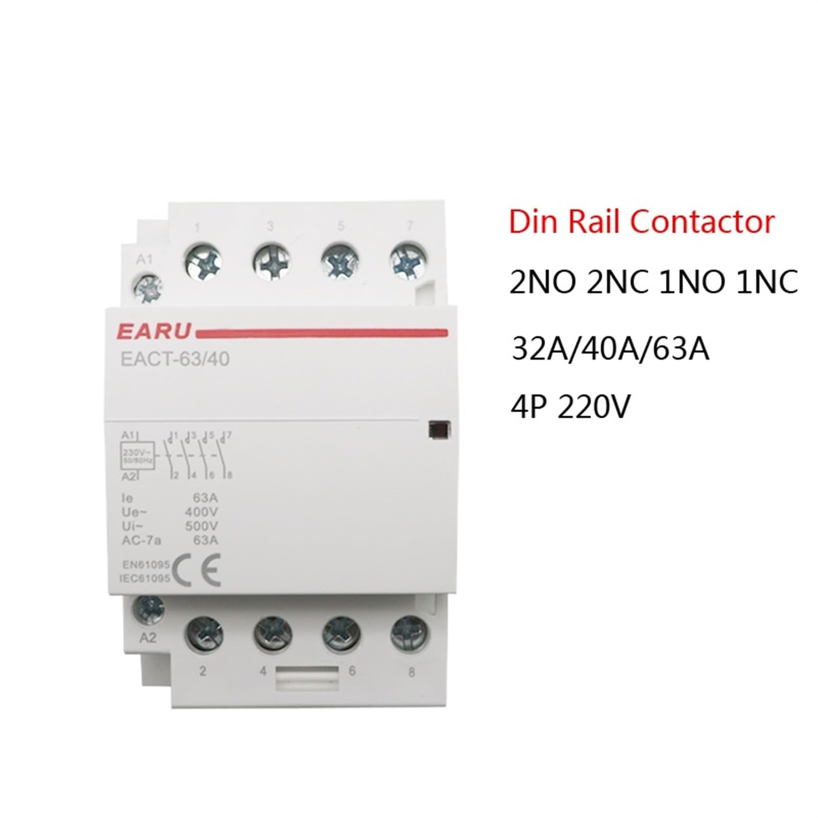 4P 32-63 A AC 220 V 230 V 50/60 Hz Szyna Din Domowa AC Modułowy przełącznik stycznika kontrolera 4NO 4NC 2NO 2NC Smart Home, inteligentny dom hotel(63A-4NC)