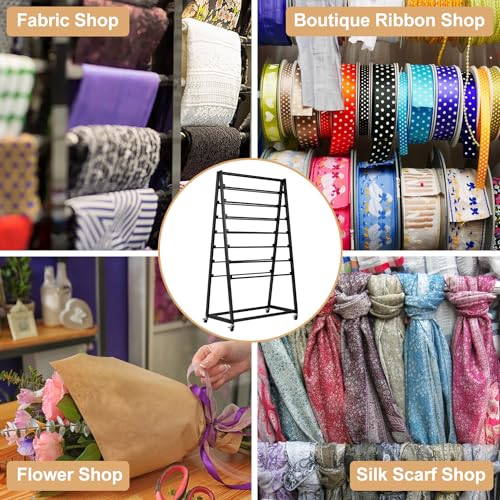 Image of ikare Ribbon Holder,Ribbon Organizer,15 Tier Ribbon Holder Organizer Rack,Double-Sided Gift Wrapping Craft Ribbon Storage Shelf for Craft Room Cake Shop Flower Store,Black