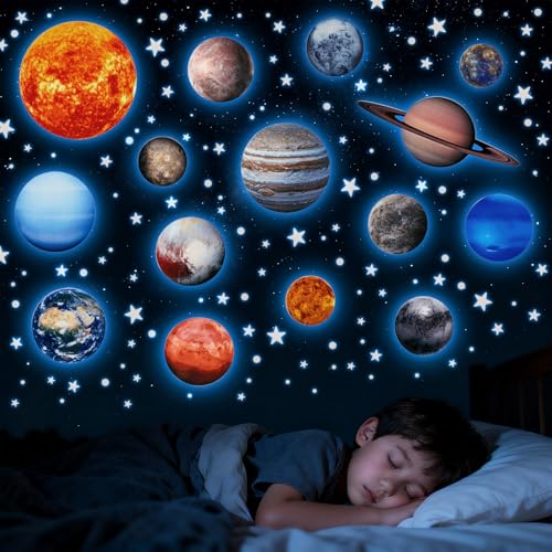 Fontien Glow in The Dark Solar System Wall Decals, 780 Pcs Planets and Stars Glowing Stickers for Ceiling, Baby Nursery Planets Wall Stickers for Bedroom, Kids Room Decoration