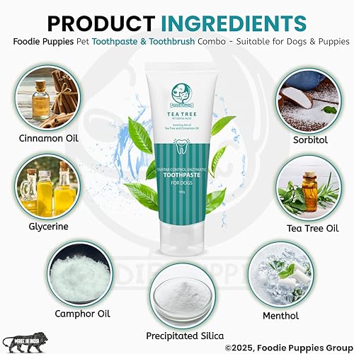 Image of Foodie Puppies Dental Care Kit for Dogs and Cats - (Couple Toothbrush & Tea Tree Toothpaste, 100gm) | Tartar Control Enzymatic Toothpaste I Soft Bristle Toothbrush for Easy Dental Care of Small Pets