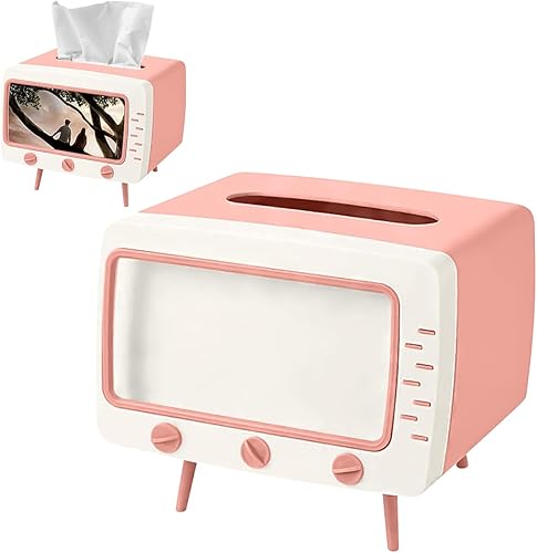 Miniatura 10 de SGVAHY Soporte para Caja de Pañuelos Cubierta de Caja de Pañuelos TV Retro Lindo y Práctico Soporte para Teléfono Celular Soporte para Tampones para