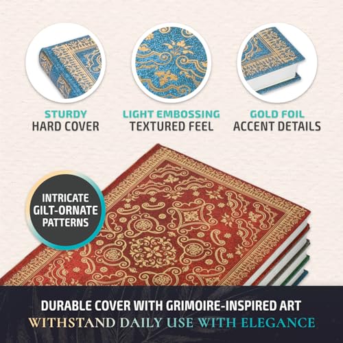 Carnet de notes B5 ligné avec couverture rigide grimoire vintage bleu