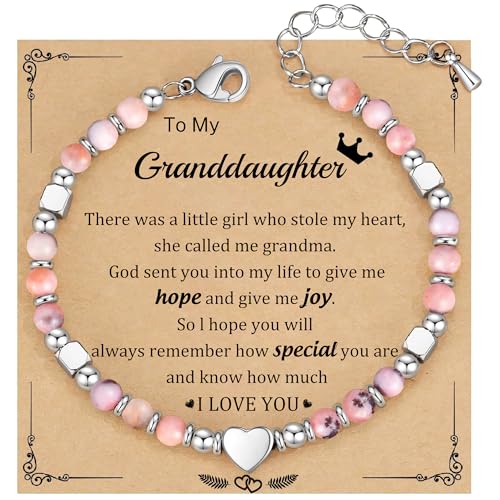 HiStock Granddaughter Gifts from Grandma, Granddaughter Bracelet Nature Stone Bracelet Jewelry Gift for Granddaugter Mothers Day Birthday Easter Gifts for Teens