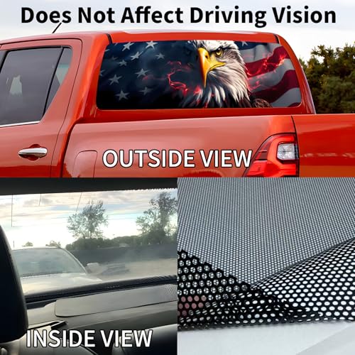 Image of Back Window Decals for Trucks - 65x17.3 in American Flag Window Decal Rear Window Decals for Truck Decor, Creative Truck Rear Window Decal for Personalized Decoration - Eagle-8-S