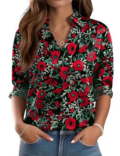 LOMON Long Sleeve Shirts for Women Dressy V Neck Satin Blouses Silk Tops