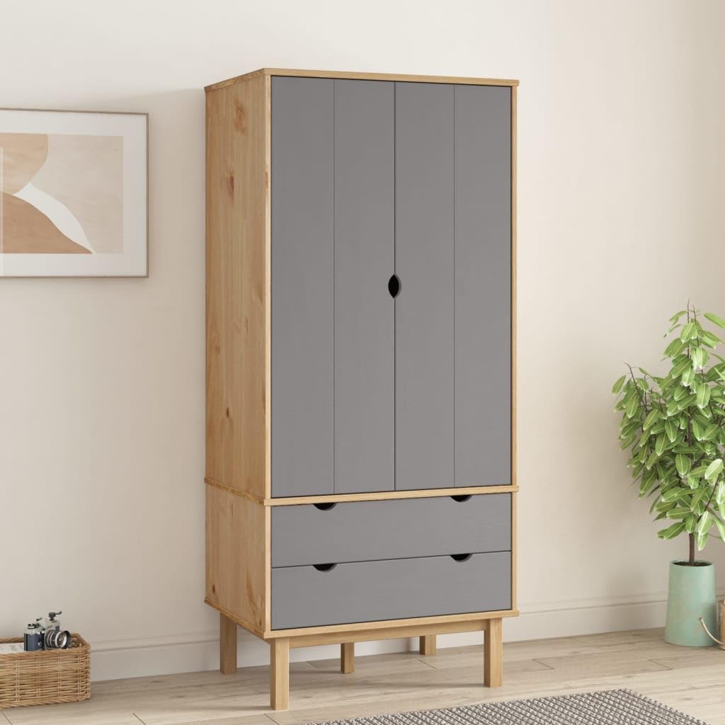 Refined Armario OTTA Madera Maciza Pino marrón y Gris 76,5x53x172 cm