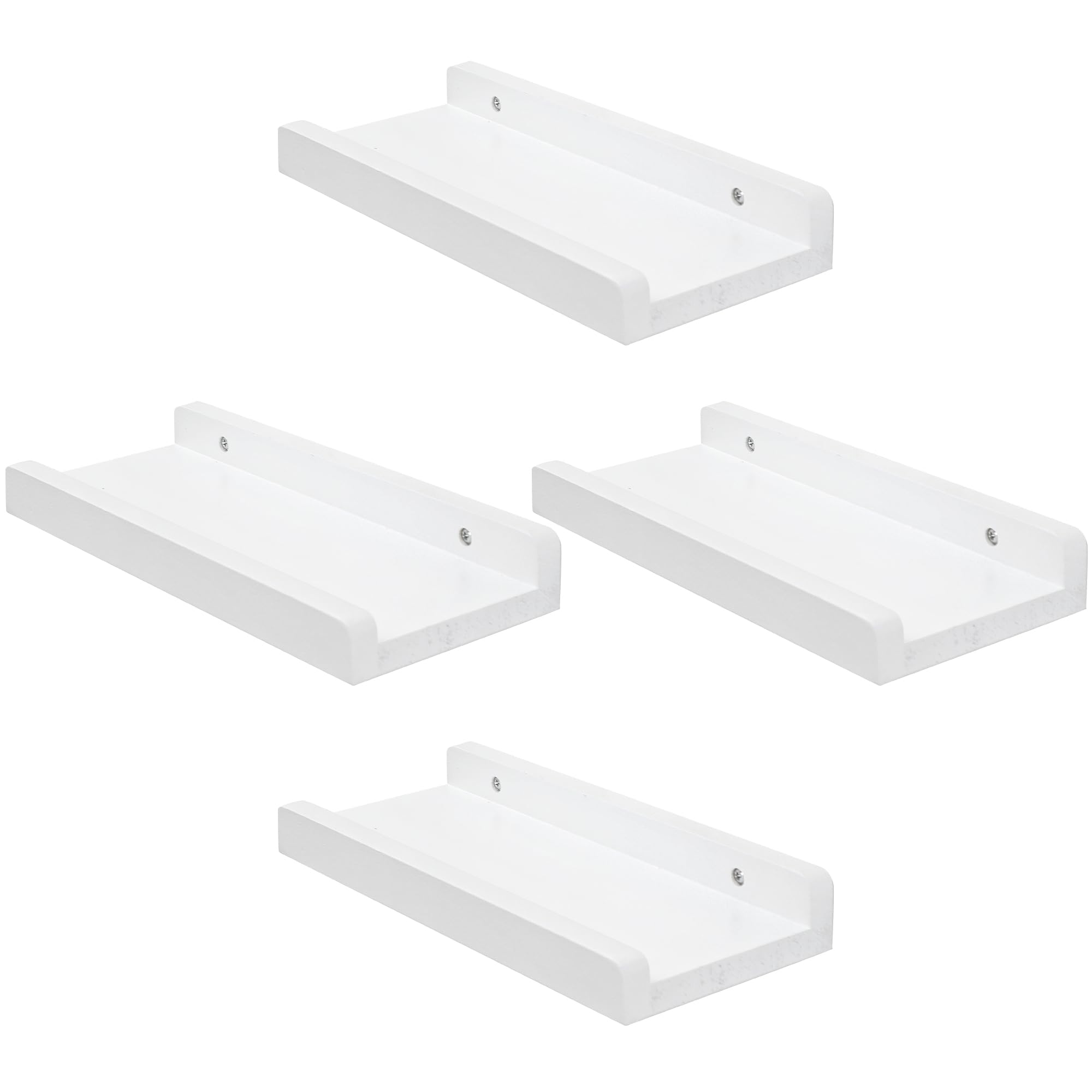MIHORLIFE Solid Wood, 30cm Small Wall Picture Shelves Ledge, Rustic Wood Floating Shelf, Decorative Display Photo Racks For Living Room, Kitchen, Bedroom, Kitchen, Books, Set of 4, Rustic White