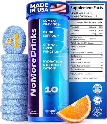 NoMoreDrinks Anti Alcohol Craving Supplement | Liver Detox & Combat Cravings | Energy Support Alcohol Replacement Drink | Organic Milk Thistle Supplement & Dandelion Root & 5HTP | (10) Energy Pills