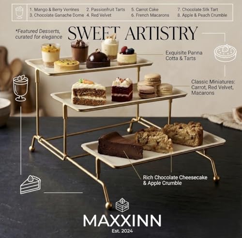 Image of Metal Snacks Organizer Buffet Server Black and White, 3-Tier Metal Serving Tray - Tiered Display Stand for Dessert, Cake Stand for Cake Cutting and Decor