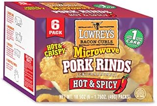 Lowrey's Bacon Curls Microwave Pork Rinds (Chicharrones), Hot and Spicy, 1.75 Ounce (Pack of 6)