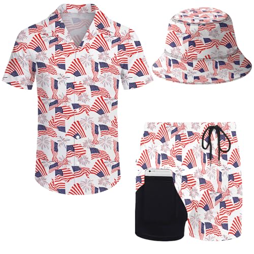 2 Piece Outfits Hawaiian Shirt and Shorts with Hat