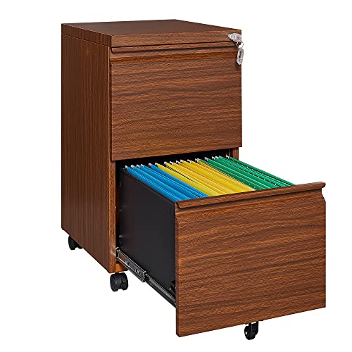 Afaif 2 Drawer File Cabinet With Lock, Rolling Vertical File Cabinets For Home Office, Small Metal Filing Cabinet Office Drawers Under Desk, Locking File Cabinet For Letters/Legal/A4 Size,Brown #TOP7