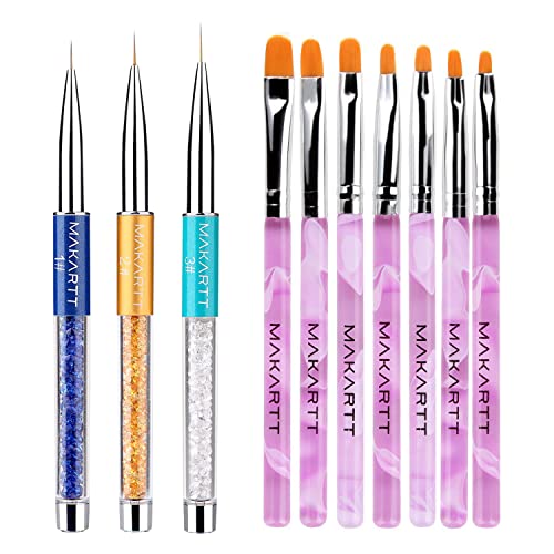 Makartt Nail Art Liner Brushes 3 Pcs Gel Nail Brush Acrylic Nail Brush Bundle With Makartt 7Pcs Gel Nail Brush, Poly Extension Gel Brush #TOP20
